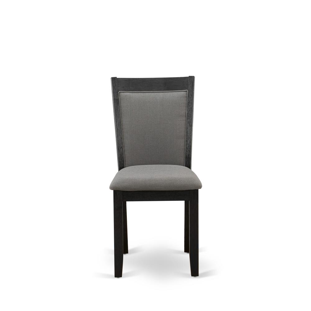V627MZ650-6 6 Pc Table Set - Linen White Dining Table with Rustic Bench and 4 Dark Gotham Grey Chairs - Wire Brushed Black Finish
