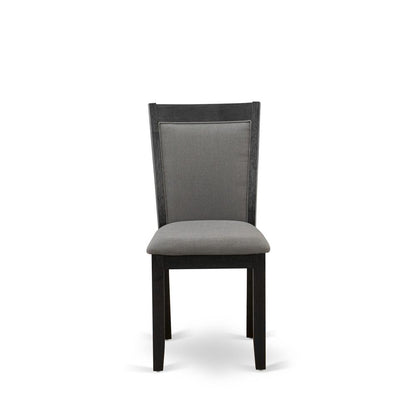 V627MZ650-6 6 Pc Table Set - Linen White Dining Table with Rustic Bench and 4 Dark Gotham Grey Chairs - Wire Brushed Black Finish