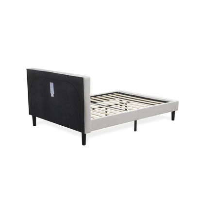 NL19Q-1BF14 2 Piece Bedroom Set - 1 Queen Bed White Velvet Fabric Headboard and 1 Modern Nightstand - Urban Gray Finish Nightstand