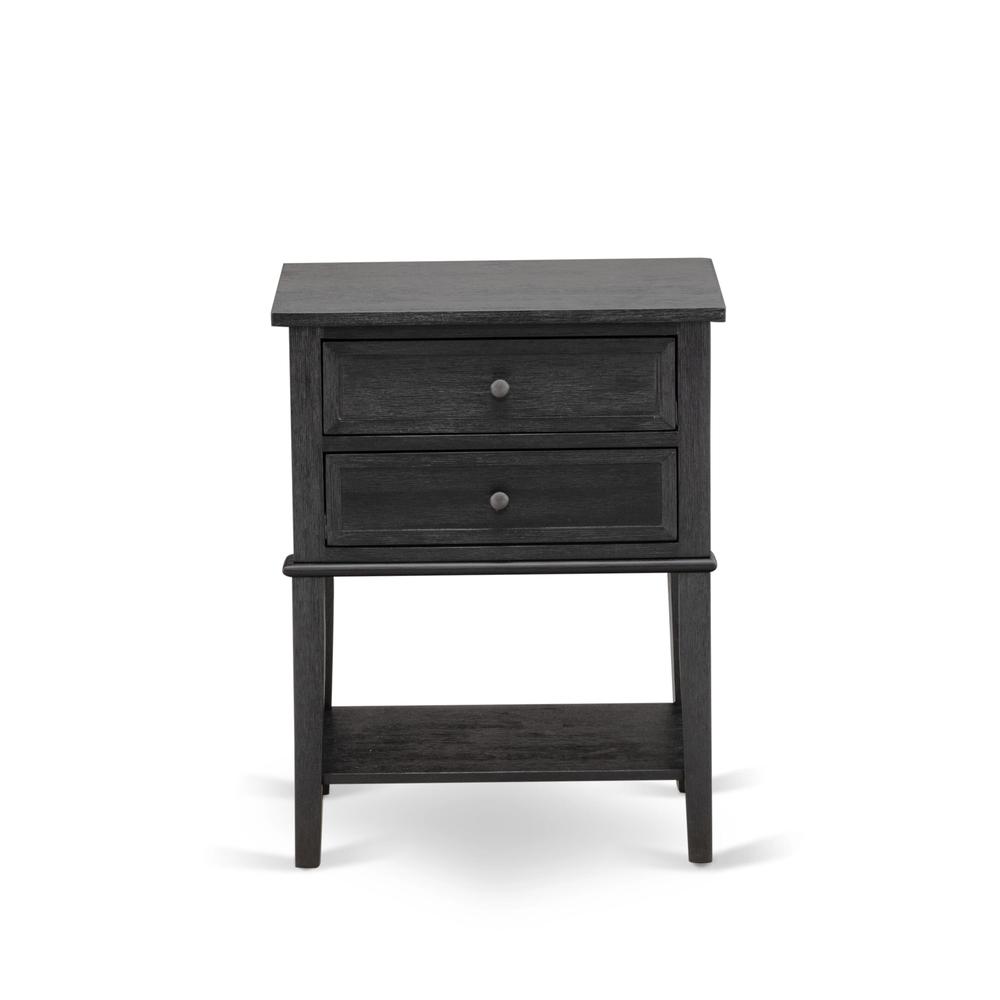 KD18Q-2VL06 3 Piece Bed Set - Platform Bed Frame Brown Headboard with 2 Small Nightstand - Black Finish Legs
