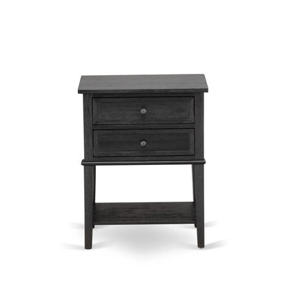 KD18Q-2VL06 3 Piece Bed Set - Platform Bed Frame Brown Headboard with 2 Small Nightstand - Black Finish Legs