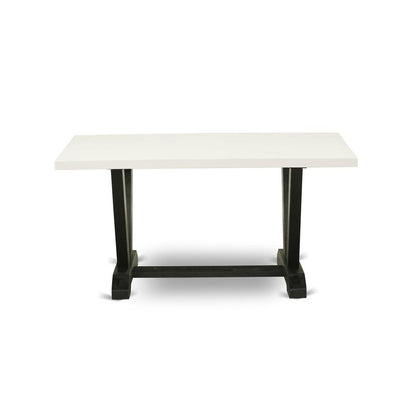V626MZ650-5 5 Piece Dining Set - Linen White Table with 4 Dark Gotham Grey Linen Fabric dinning chairs - Wire Brushed Black Finish