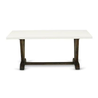 V727MZ748-5 5 Piece Dining Table Set - A Dinner Table with Trestle Base and 4 Coffee Parson Chairs - Distressed Jacobean Finish