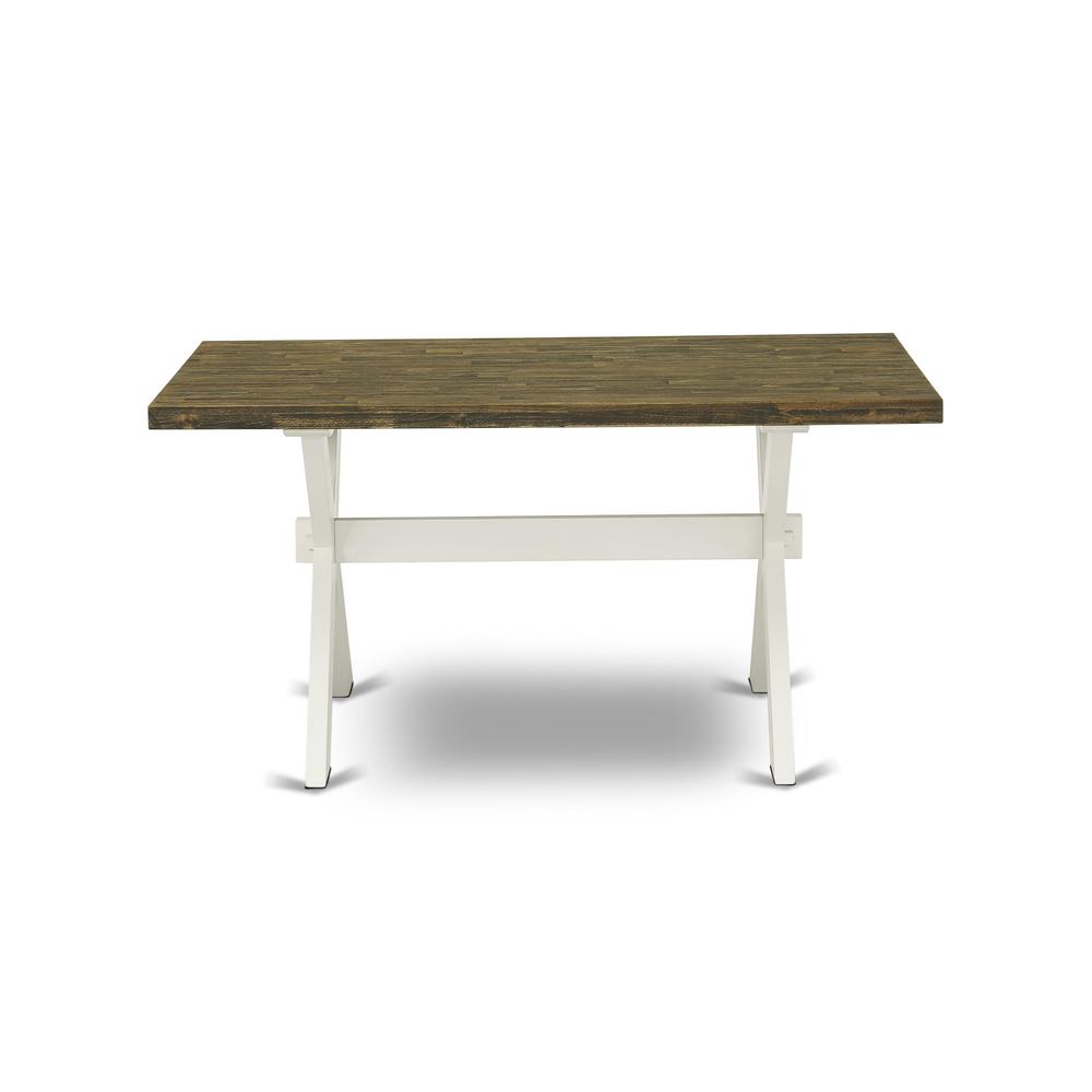 X076MZ015-6 6-Pc Table Set Consists of a Wood Table - 4 Baby Blue Padded Chairs and a Wood Bench - Wire Brushed Linen White Finish