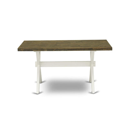 X076MZ015-6 6-Pc Table Set Consists of a Wood Table - 4 Baby Blue Padded Chairs and a Wood Bench - Wire Brushed Linen White Finish