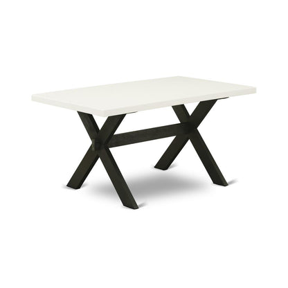 East West Furniture X626DR124-6 6-Pc Dinette Room Set- 4 Parson Dining Chairs with Black Linen Fabric Seat and Stylish Chair Back - Rectangular Top & Wooden Cross Legs Dining Table and Wooden Dining B