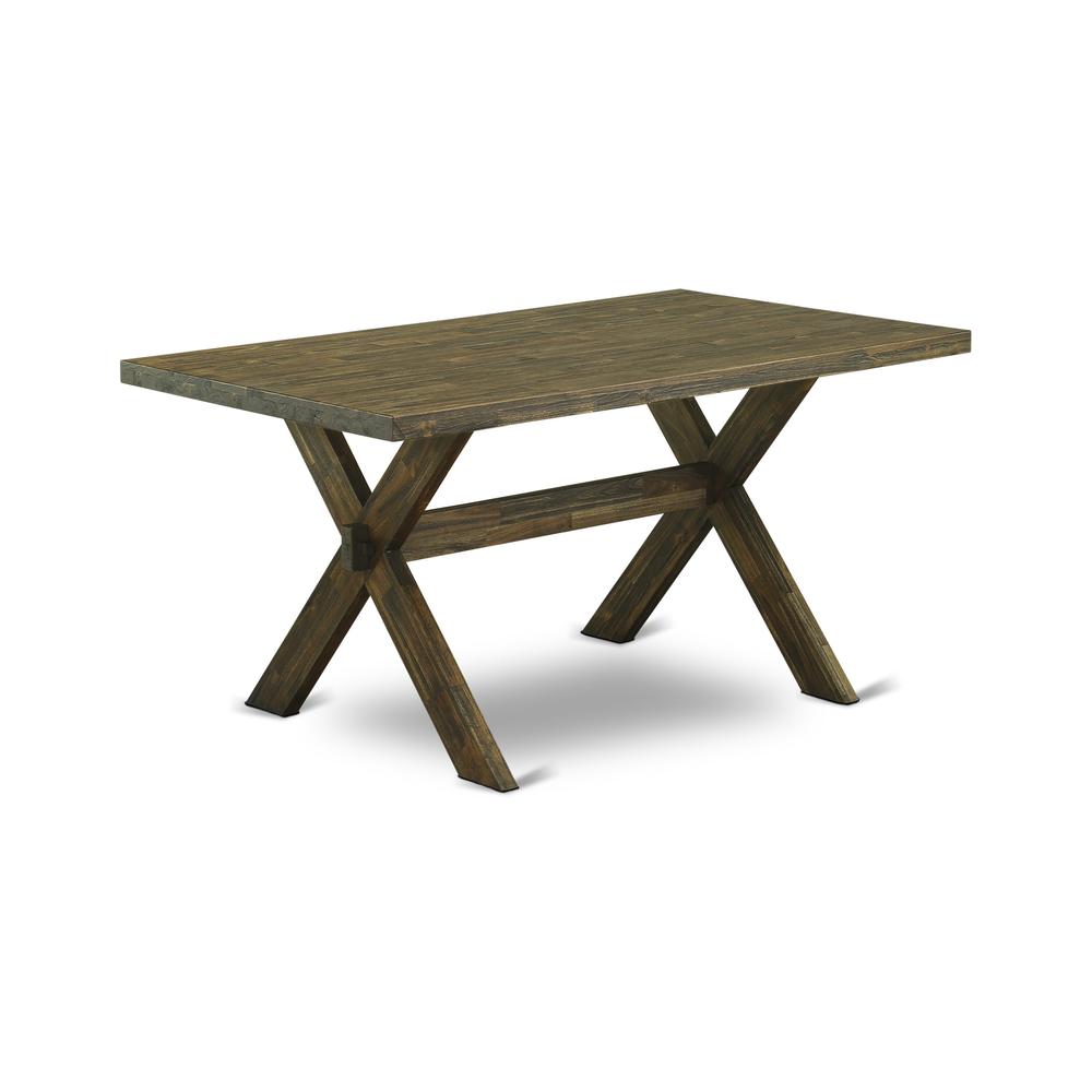 East West Furniture 6-Pc Kitchen Dinette Set-Brown Beige Linen Fabric Seat and Button Tufted Chair Back kitchen parson chairs, A Rectangular Bench and Rectangular Top Kitchen Table with Solid Wood Leg