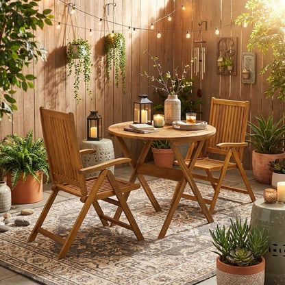3-Piece Outdoor Dining Set with Oil Finish, Folding Table and 2 Chairs