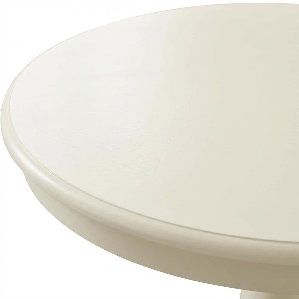 Linen White Round Pedestal Table, Modern Wood Style, Seats 4