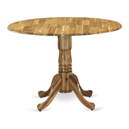 Round Kitchen Table, Drop Leaves, Natural Wood Texture, Pedestal Base