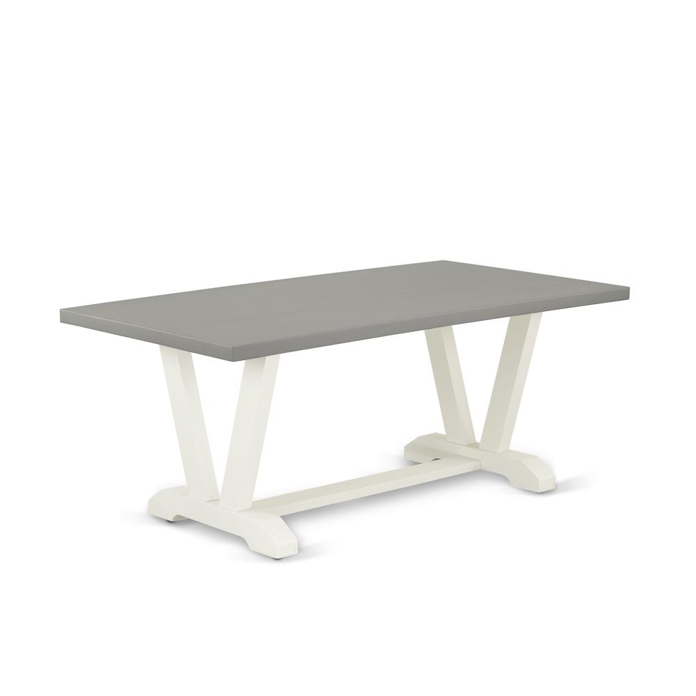 East West Furniture 5-Pc Dining Table Set Includes 4 Dining Chairs with Upholstered Seat and Stylish Back-Rectangular Wood Dining Table - Cement and Wirebrushed Linen White Finish