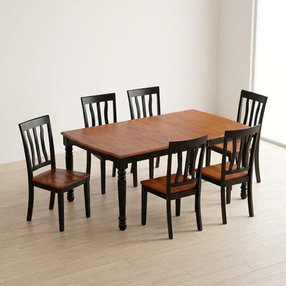 Wood Extendable Dining Table & Chairs 7-Piece Set, Black & Cherry