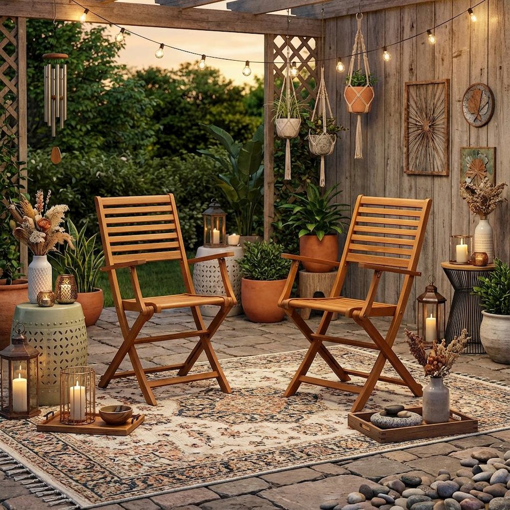 Wooden Patio Chair Set of 2, Oil-Finish, Durable Outdoor Seating