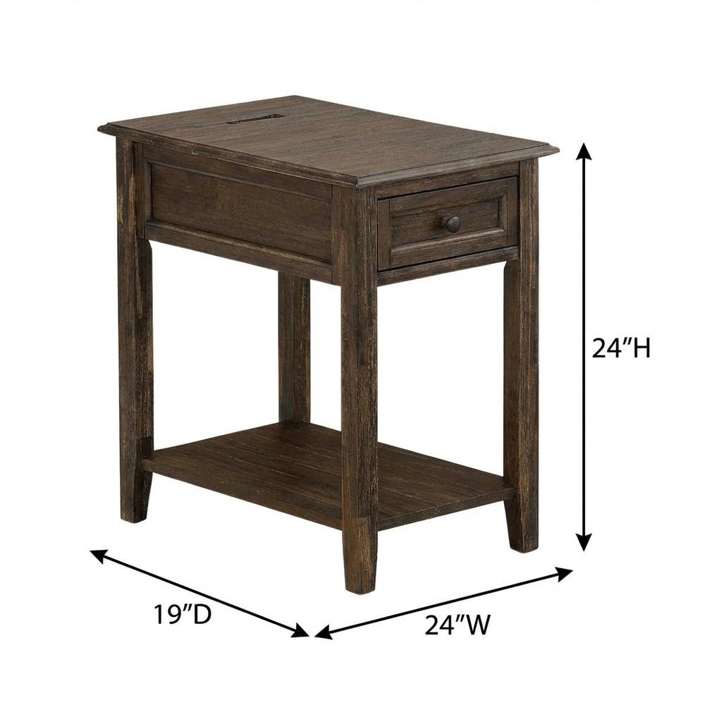 Distressed Jacobean Nightstand with Wooden Drawer and Stable Construction