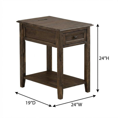 Distressed Jacobean Nightstand with Wooden Drawer and Stable Construction