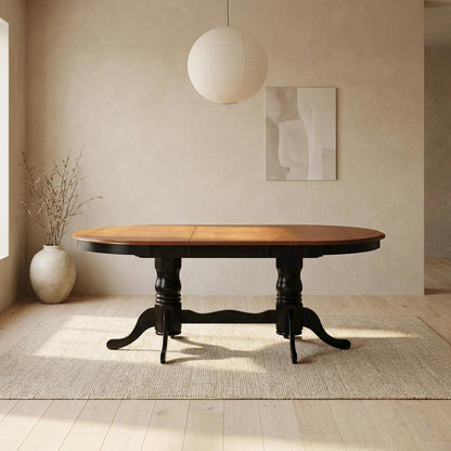 Black Oval Dining Table, Double Pedestal, Butterfly Leaf, Seats 8