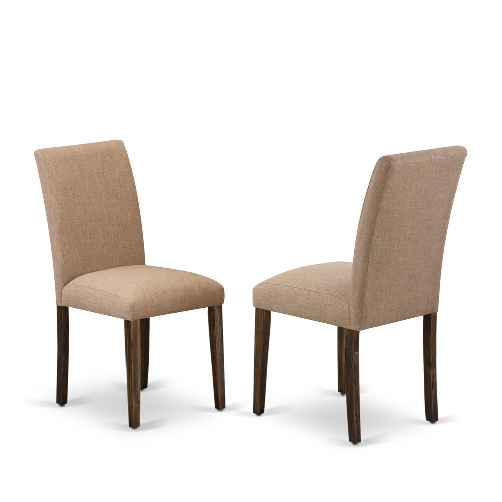 East West Furniture LMAB7-77-47 7Pc Dining Room Table Set Offers a Dinette Table and 6 Parsons Dining Chairs with Light Sable Color Linen Fabric, Medium Size Table with Full Back Chairs, Distressed Ja