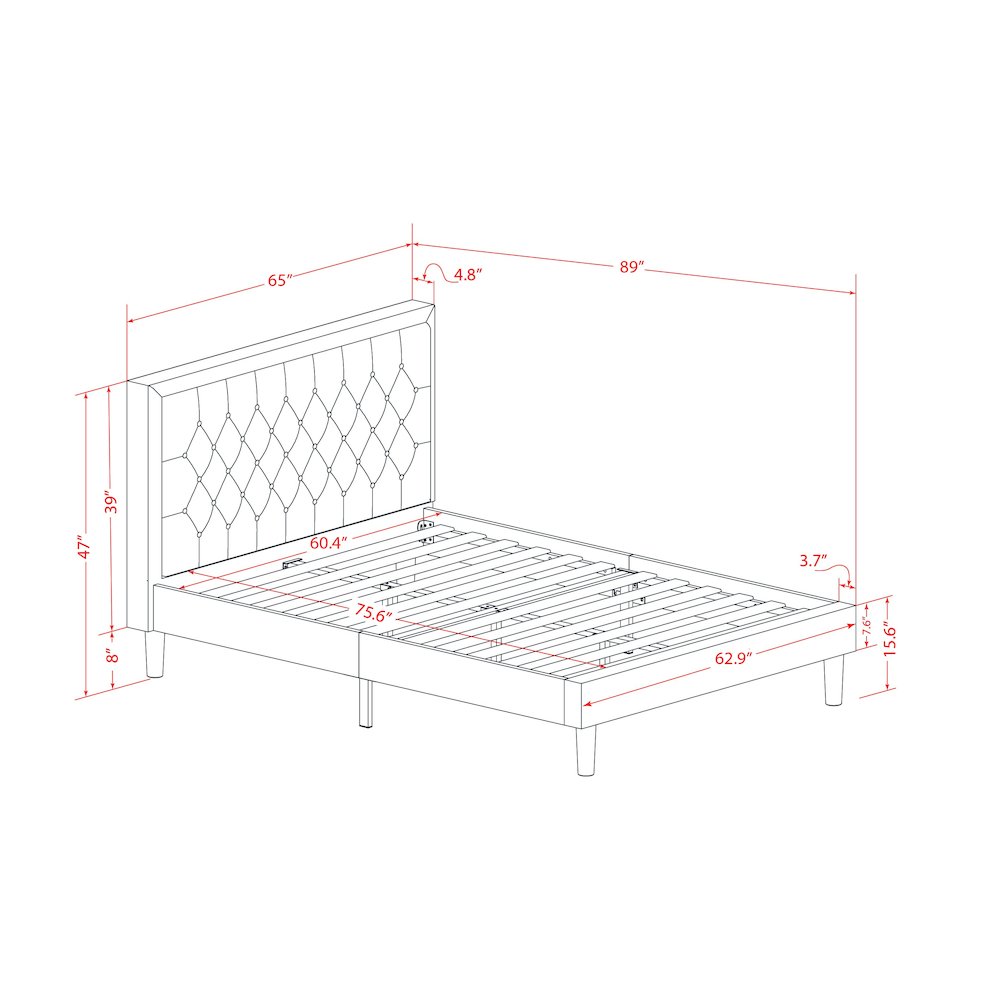 KD18Q-1GA08 2 Piece Queen Size Bed Set - Bed Frame Brown Headboard with 1 Wood Night Stand - Black Finish Legs