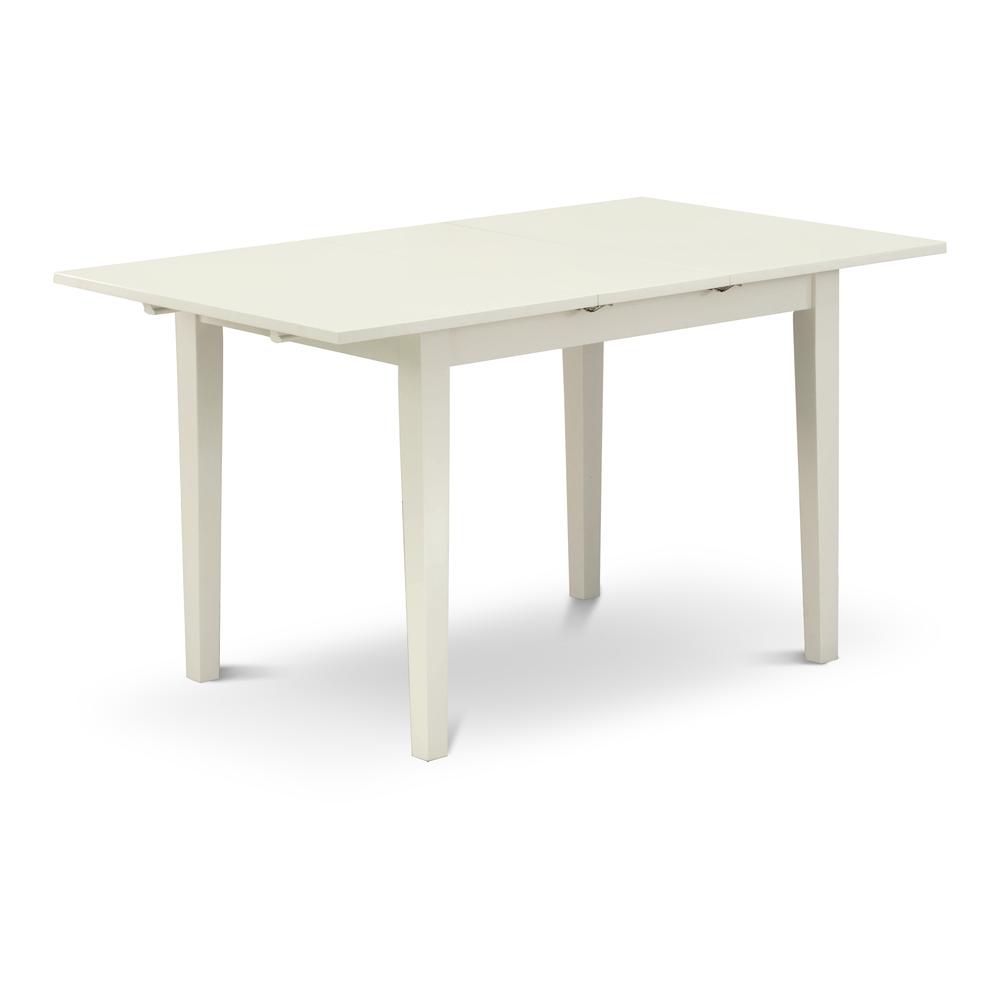 East-West Furniture NFVE5-WHI-15 - A wooden dining table set of 4 amazing parson dining chairs with Linen Fabric Baby Blue color and a wonderful wood kitchen table with Linen White color