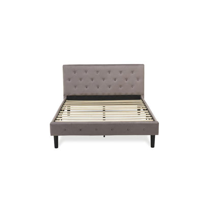NL14Q-2DE13 3 Pc Queen Bedroom Set - 1 Wood Bed Brown Taupe Velvet Fabric Headboard and 2 nightstands - Burgundy Finish Nightstand