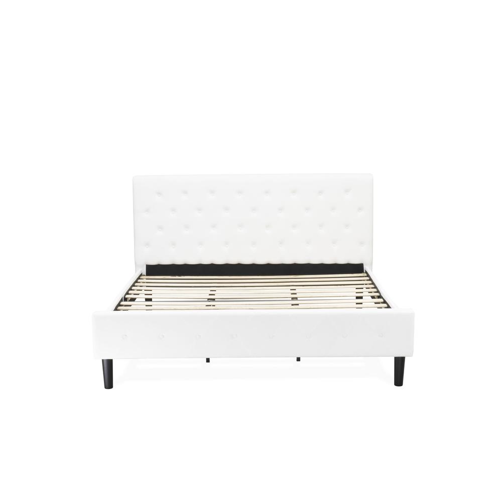NL19K-2GA12 3 Pc Bed Set - 1 King Size Bed White Velvet Fabric Headboard and 2 Wood Nightstands - Clover Green Finish Nightstand