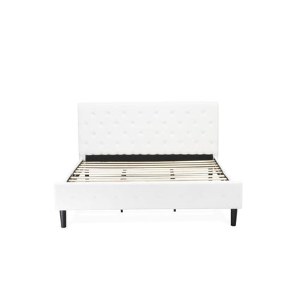 NL19K-2GA12 3 Pc Bed Set - 1 King Size Bed White Velvet Fabric Headboard and 2 Wood Nightstands - Clover Green Finish Nightstand