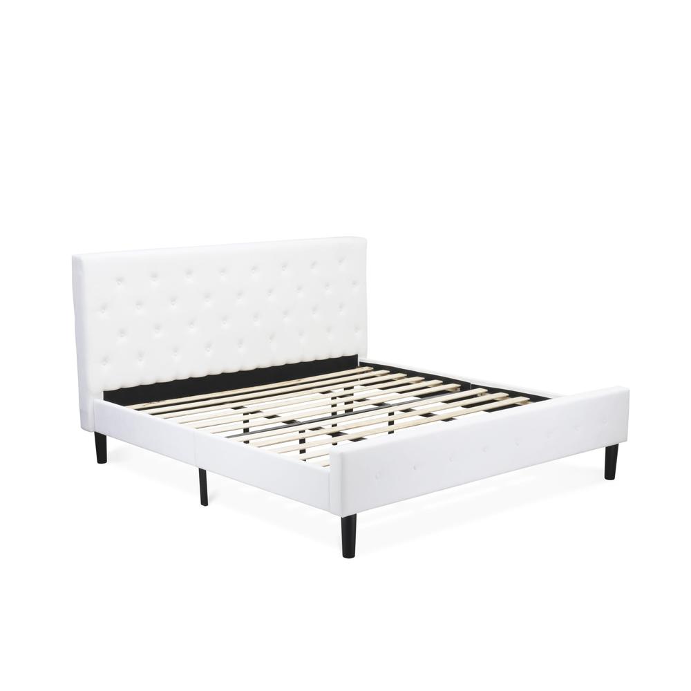 NL19K-2GA12 3 Pc Bed Set - 1 King Size Bed White Velvet Fabric Headboard and 2 Wood Nightstands - Clover Green Finish Nightstand