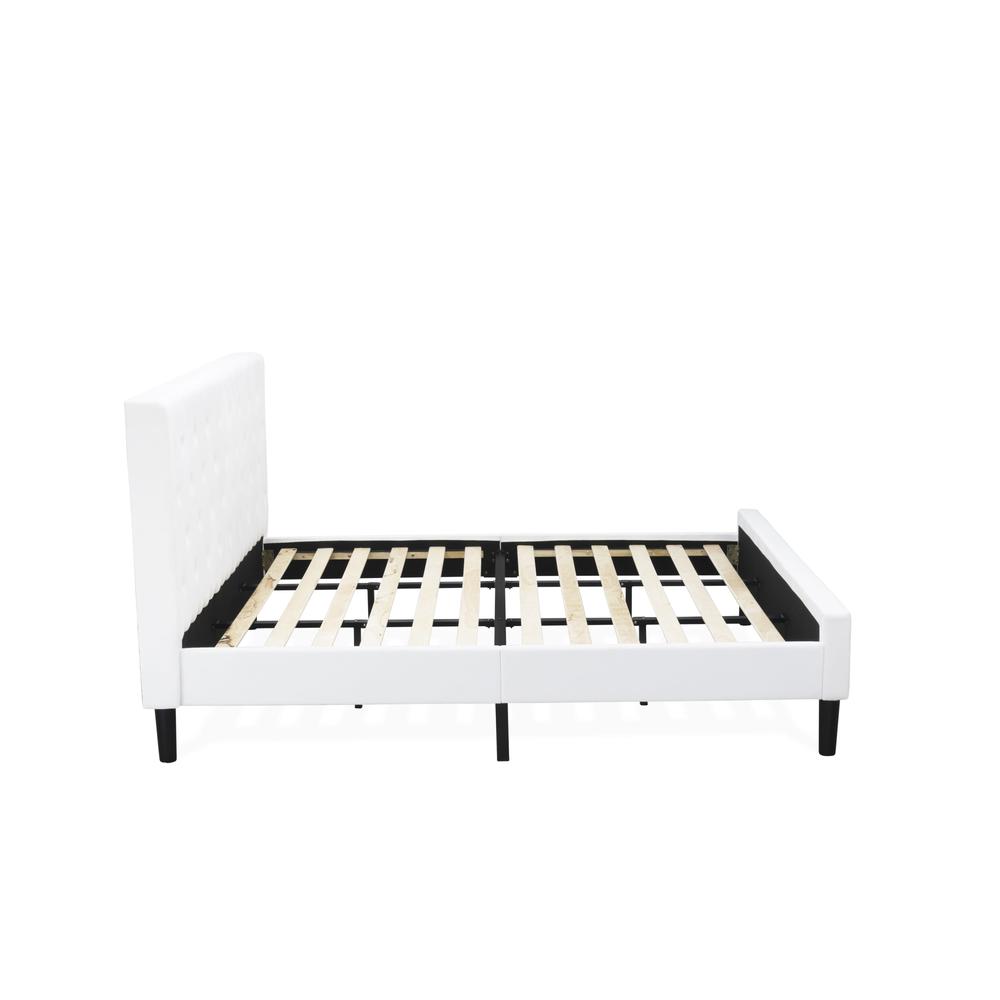 NL19K-2GA12 3 Pc Bed Set - 1 King Size Bed White Velvet Fabric Headboard and 2 Wood Nightstands - Clover Green Finish Nightstand