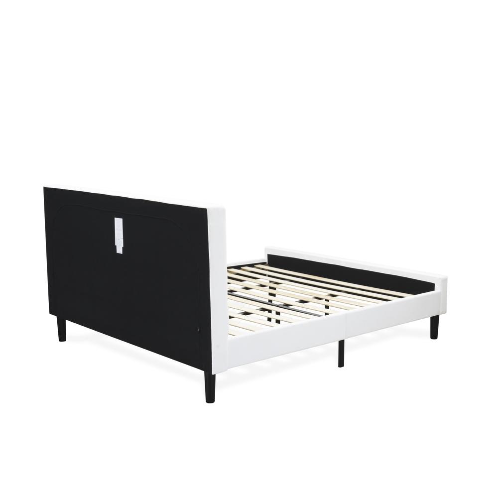 NL19K-2GA12 3 Pc Bed Set - 1 King Size Bed White Velvet Fabric Headboard and 2 Wood Nightstands - Clover Green Finish Nightstand
