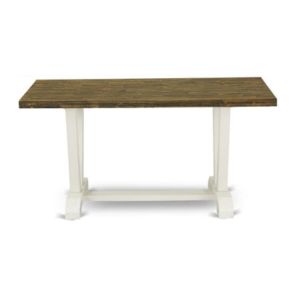 V076MZ001-7 7-Piece Dining Room Table Set Consists of a Wooden Table and 6 Cream Dinner Chairs - Wire Brushed Linen White Finish