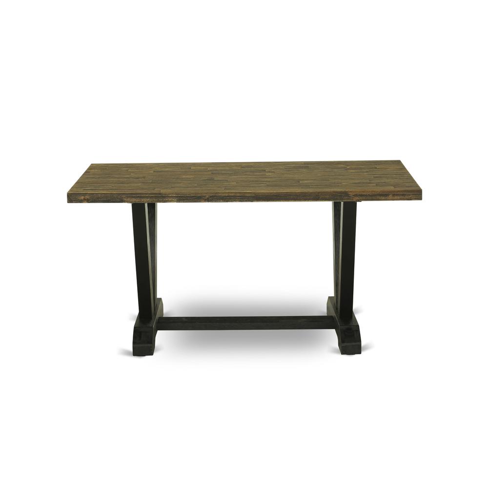 V676MZ650-7 7 Pc Dinette Set - Distressed Jacobean Table with 6 Dark Gotham Grey Linen Fabric Chairs - Wire Brushed Black Finish