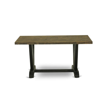 V676MZ650-7 7 Pc Dinette Set - Distressed Jacobean Table with 6 Dark Gotham Grey Linen Fabric Chairs - Wire Brushed Black Finish