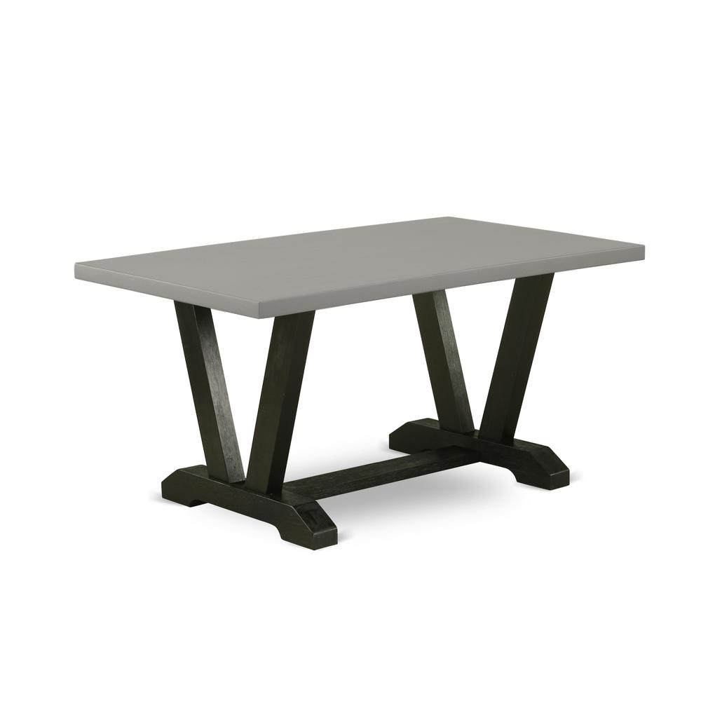 East West Furniture 7-Piece Kitchen Table Set Includes 6 Mid Century Modern Dining Chairs with Upholstered Seat and High Back and a Rectangular Modern Rectangular Dining Table - Black Finish