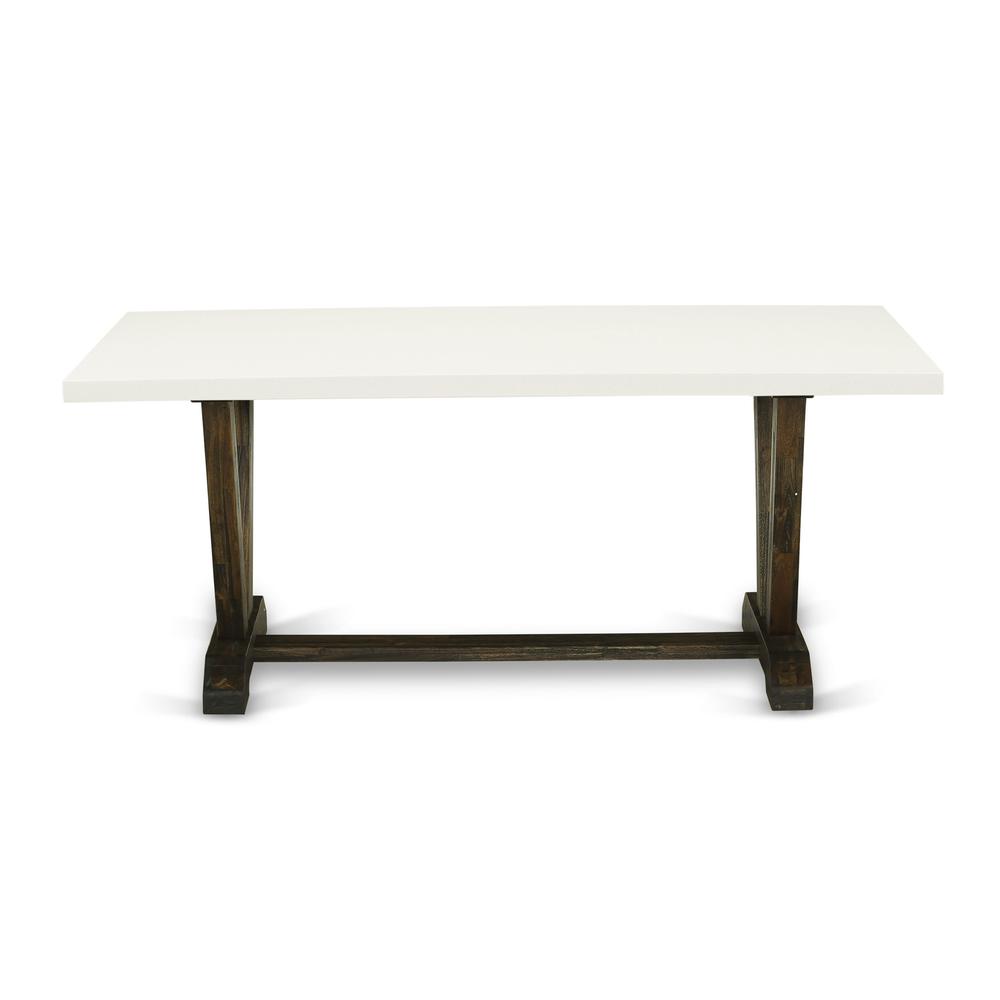 V727MZ748-6 6 Piece Dining Set- A Dining Table in Trestle Base with Bench and 4 Coffee Dinner Chairs - Distressed Jacobean Finish