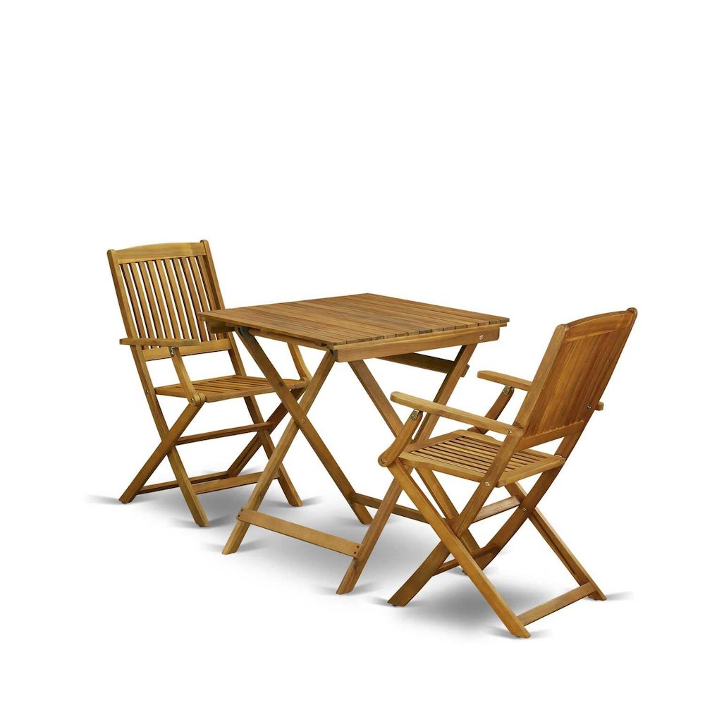 SECM3CANA 3-Piece Outdoor Dining Table Set Includes a Wooden Patio Table and 2 Outdoor Patio Chairs - Natural Oil Finish