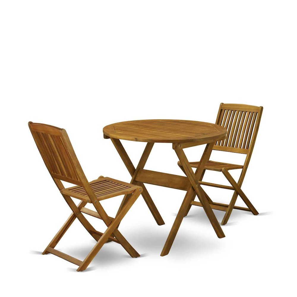 MNCM3CWNA 3-Piece Outdoor Bistro Table Set Contains a Foldable Patio Table and 2 Outdoor Camping Chairs - Natural Oil Finish