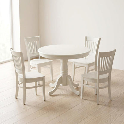 Solid Wood Round Kitchen Dining Table 5-Piece with Slatted Chairs