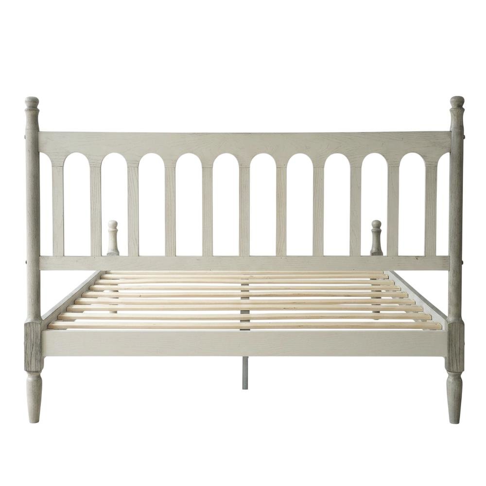 Solid Wood Bed with Headboard, Traditional Platform, Weathered Gray Oak, Queen