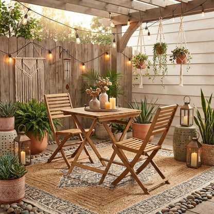 Oil-Finish 3-Piece Outdoor Patio Set with Wooden Folding Table and 2 Chairs