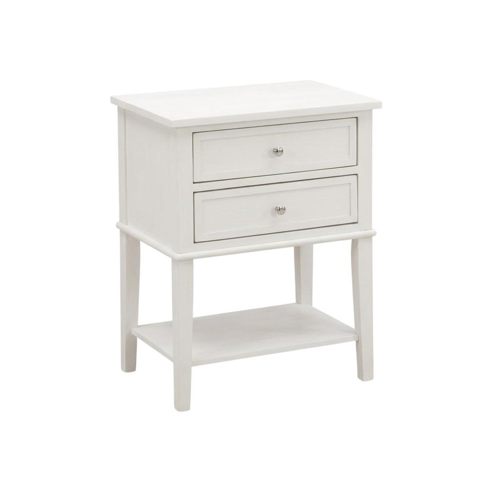 Small Nightstand, 2 Wooden Drawers in Brushed Butter Cream Finish for Bedroom