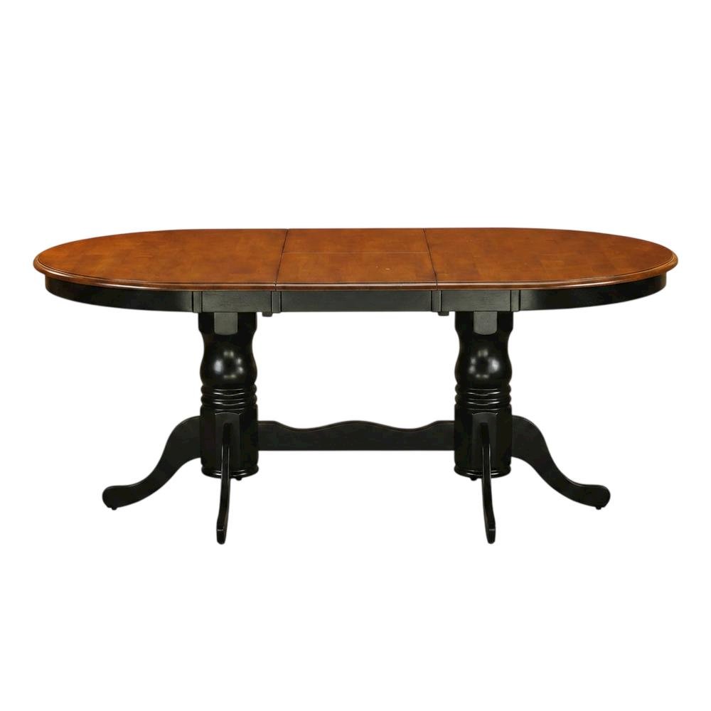 Black Oval Dining Table, Double Pedestal, Butterfly Leaf, Seats 8