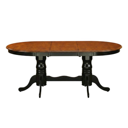 Black Oval Dining Table, Double Pedestal, Butterfly Leaf, Seats 8