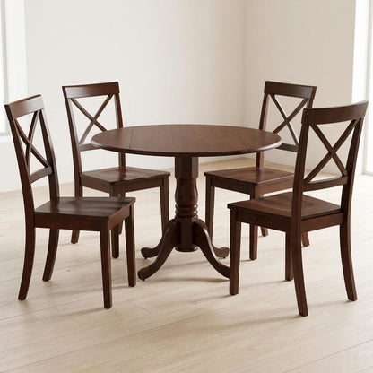 Wood Round Kitchen Table & Chairs 5-Piece Set, Pedestal Base, Mahogany