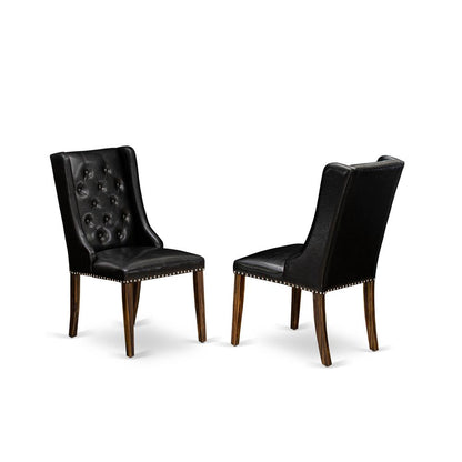 East West Furniture LAFO9-77-49 9-Piece Dinette Set Includes 1 Butterfly Leaf Double Pedestal Kitchen Table and 8 Black Linen Fabric Parson Chairs with Button Tufted Back - Distressed Jacobean Finish