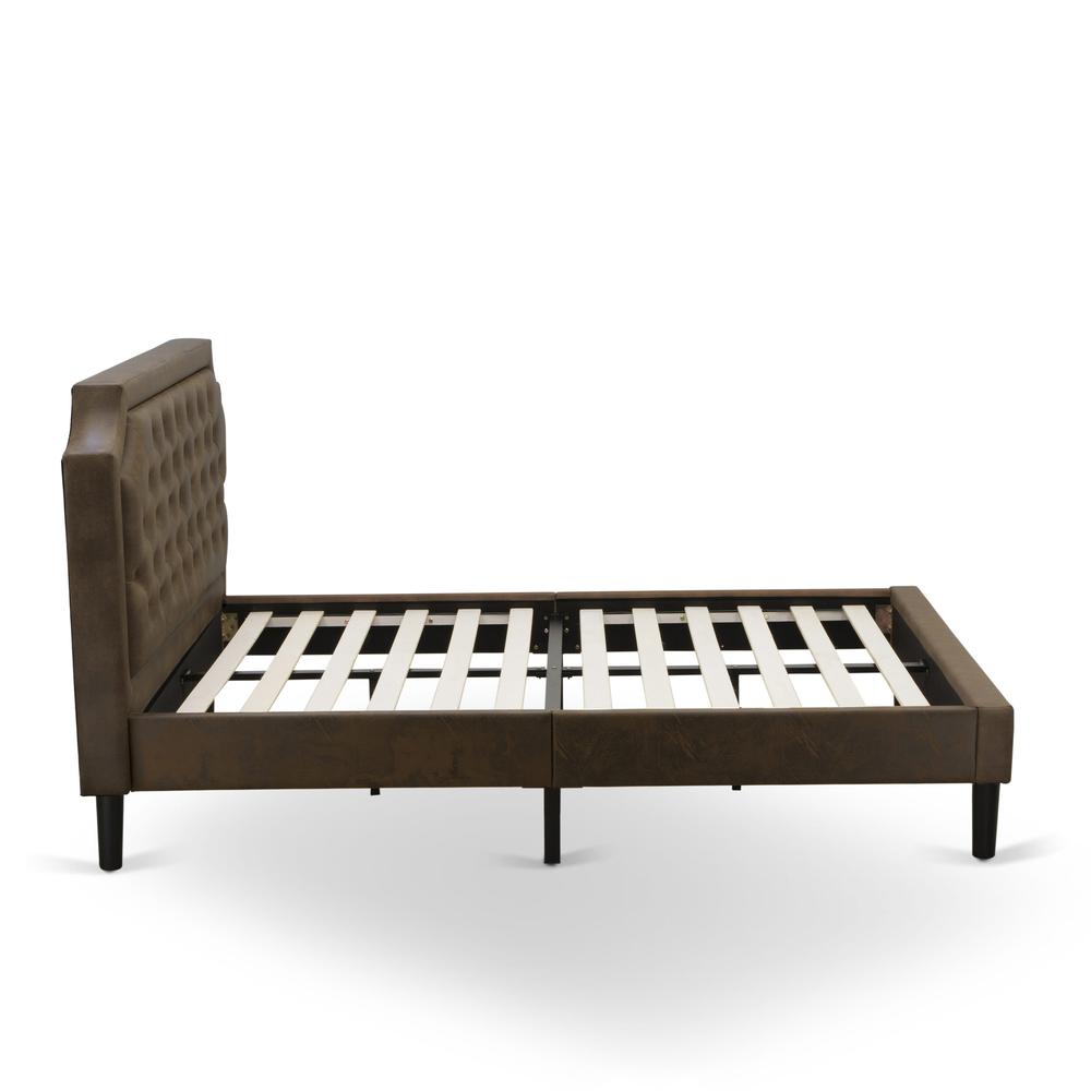 GB25Q-1GA07 2-Piece Wooden Set for Bedroom with Bed and 1 Distressed Jacobean Night Stand - Dark Brown Faux Leather and Black Legs