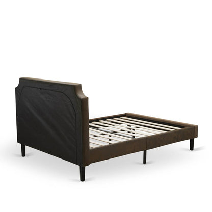 GB25Q-1GA07 2-Piece Wooden Set for Bedroom with Bed and 1 Distressed Jacobean Night Stand - Dark Brown Faux Leather and Black Legs