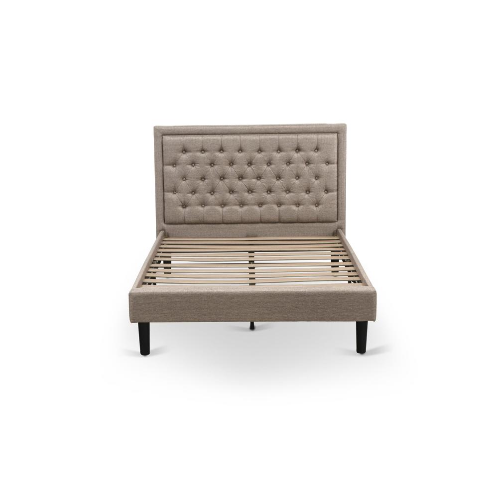 KD16F-2GA08 3 Piece Bedroom Set - Platform Bed Dark Khaki Headboard with 2 nightstands - Black Finish Legs