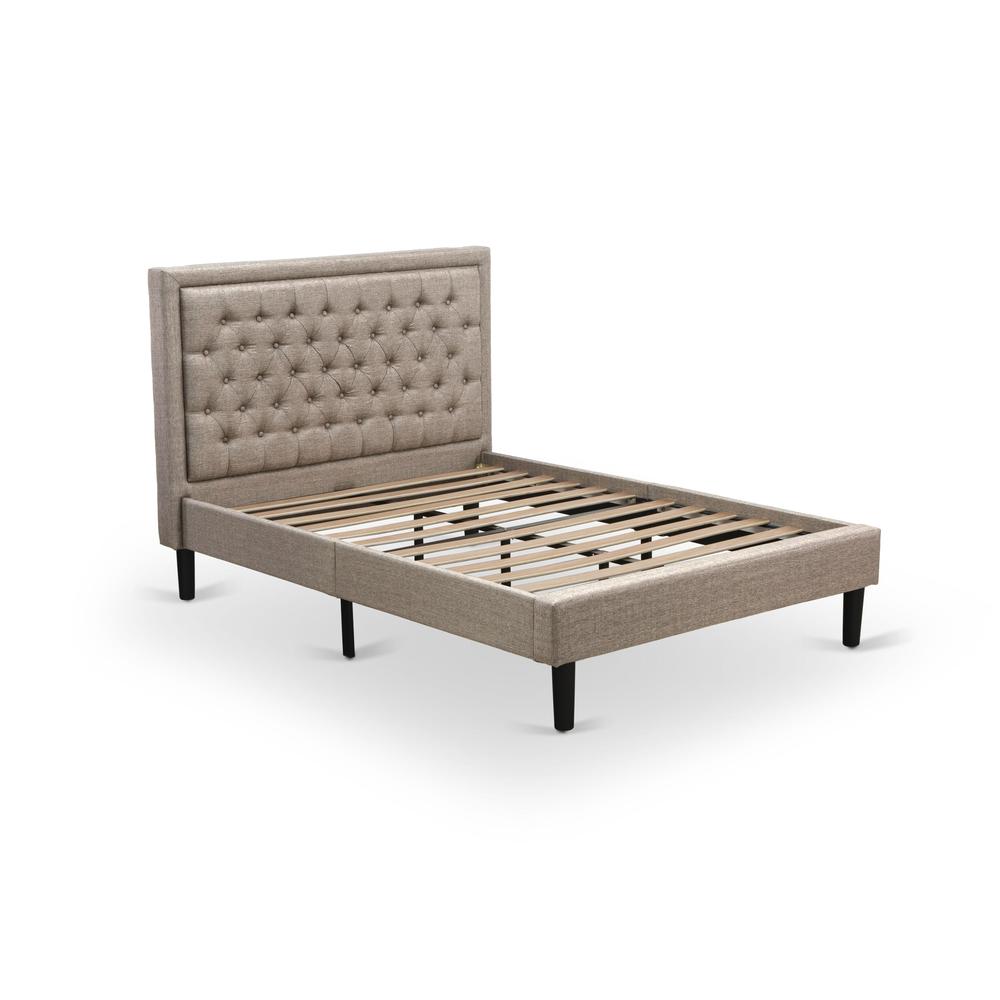 KD16F-2GA08 3 Piece Bedroom Set - Platform Bed Dark Khaki Headboard with 2 nightstands - Black Finish Legs