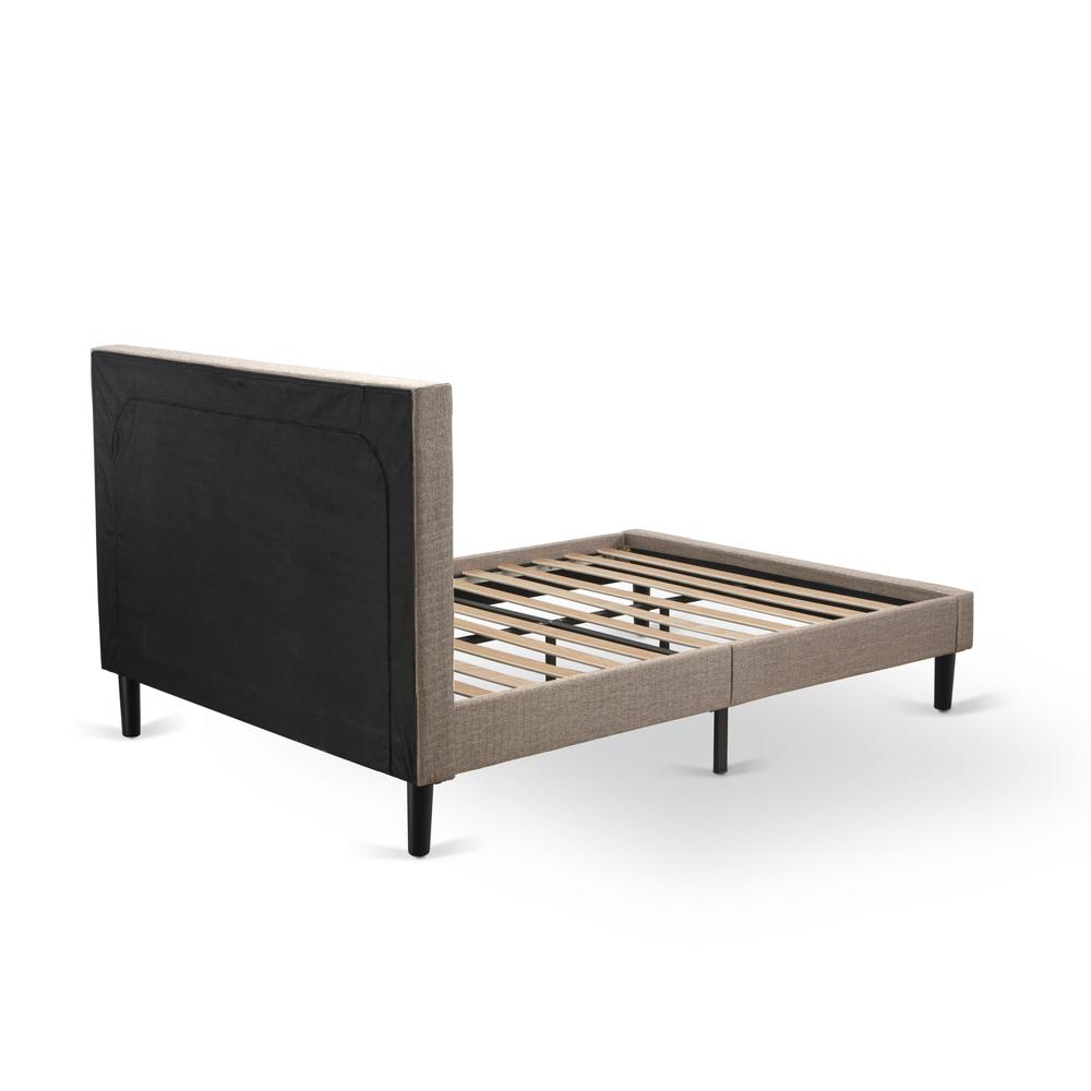 KD16F-2GA08 3 Piece Bedroom Set - Platform Bed Dark Khaki Headboard with 2 nightstands - Black Finish Legs