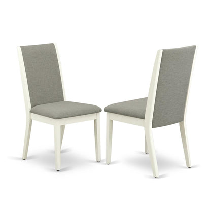 East West Furniture V026LA206-7 7-Piece Fashionable Dinette Set an Excellent Linen White Dining Room Table Top and 6 Excellent Linen Fabric Dining Room Chairs with Stylish Chair Back, Linen White Fini